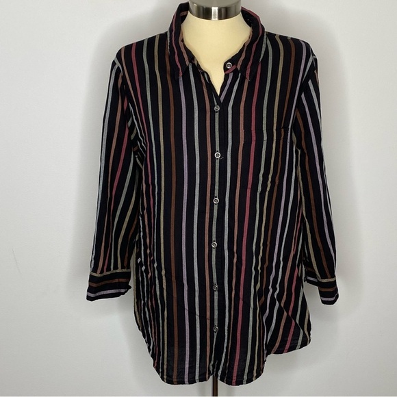 Christopher & Banks Multicolor Vertical Striped Button Up Shirt - Picture 1 of 7